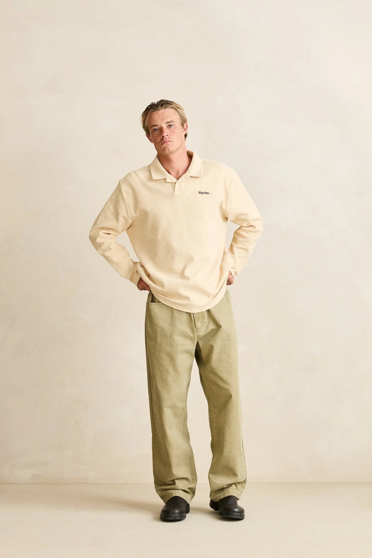 RHYTHM PALMER PANT MENS RELAXED FIT ELASTIC WAIST BEIGE