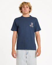 RVCA PALMGROVE MENS T SHIRT MOODY BLUE SURF SKATE GRAPHIC TEE