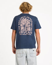 RVCA PALMGROVE MENS T SHIRT MOODY BLUE SURF SKATE GRAPHIC TEE