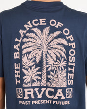 RVCA PALMGROVE MENS T SHIRT MOODY BLUE SURF SKATE GRAPHIC TEE