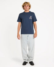 RVCA PALMGROVE MENS T SHIRT MOODY BLUE SURF SKATE GRAPHIC TEE