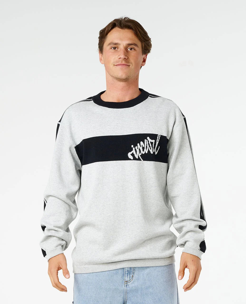 RIP CURL PANEL BEATER KNIT CREW – GREY MARLE