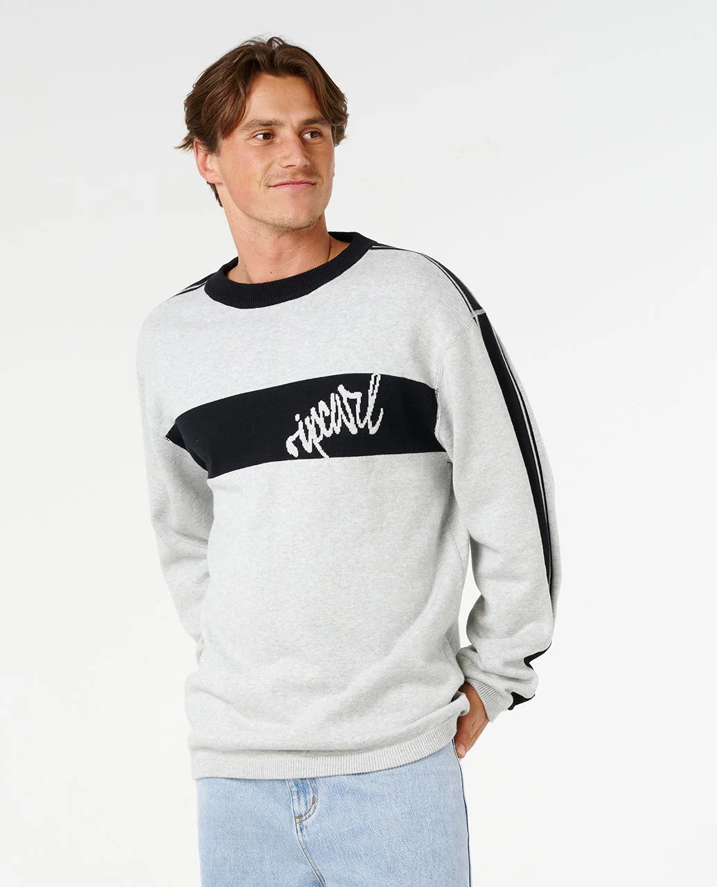 RIP CURL PANEL BEATER KNIT CREW – GREY MARLE