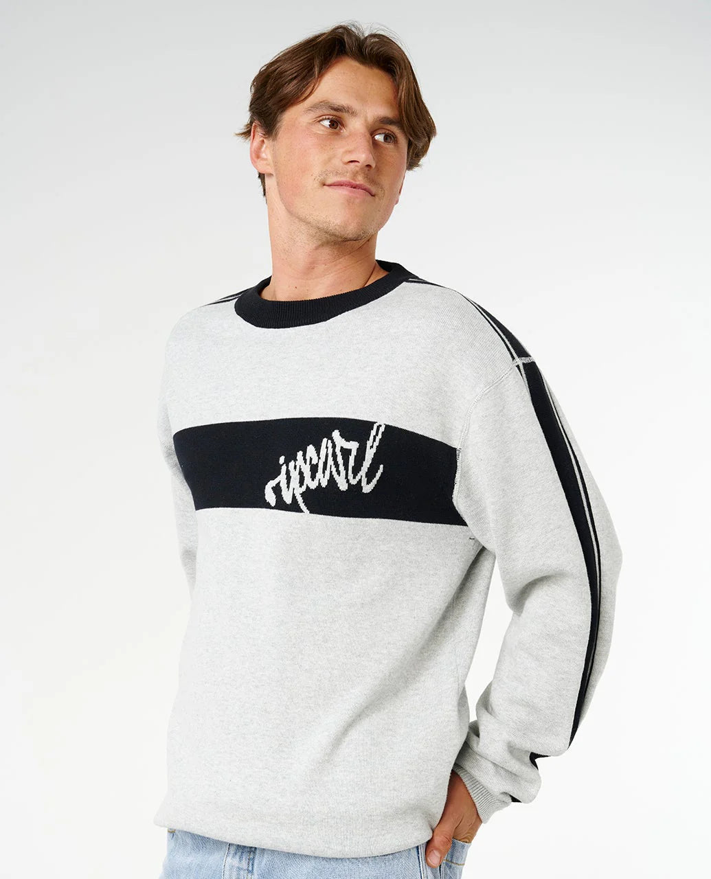 RIP CURL PANEL BEATER KNIT CREW – GREY MARLE