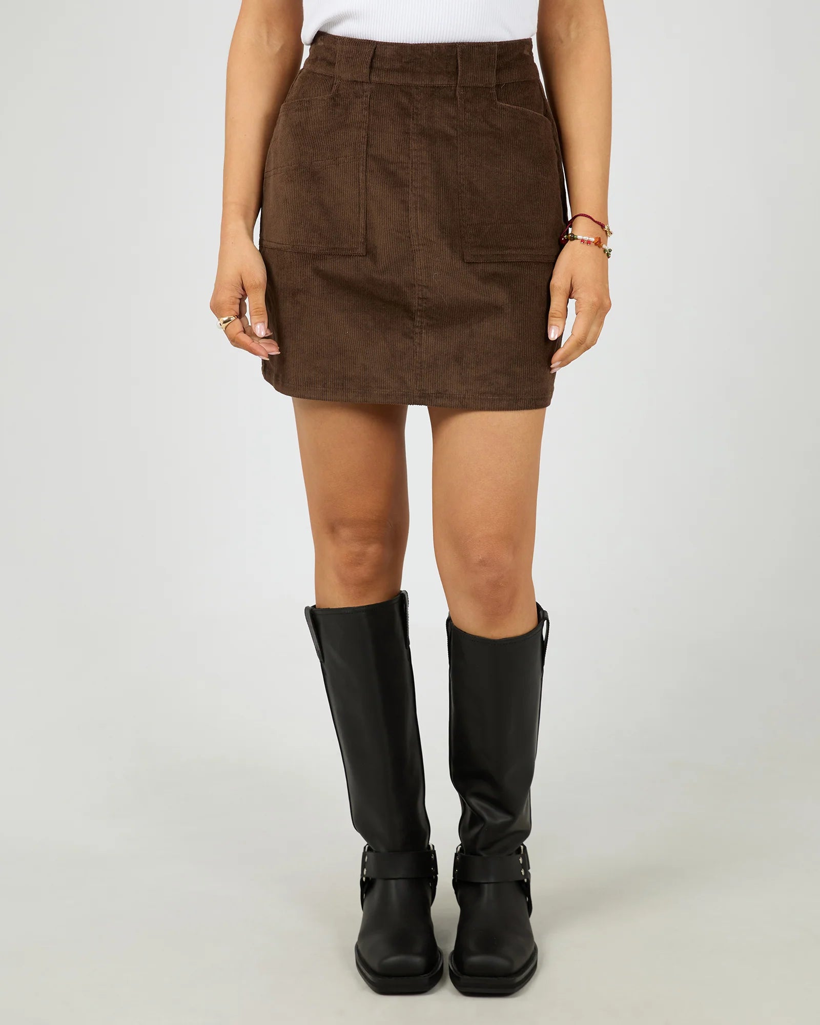 ALL ABOUT EVE PARKER CORD SKIRT BROWN WOMENS CORDUROY MINI SKIRT