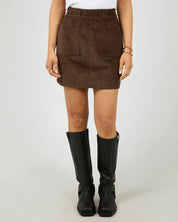 ALL ABOUT EVE PARKER CORD SKIRT BROWN WOMENS CORDUROY MINI SKIRT