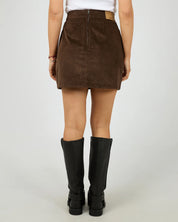 ALL ABOUT EVE PARKER CORD SKIRT BROWN WOMENS CORDUROY MINI SKIRT