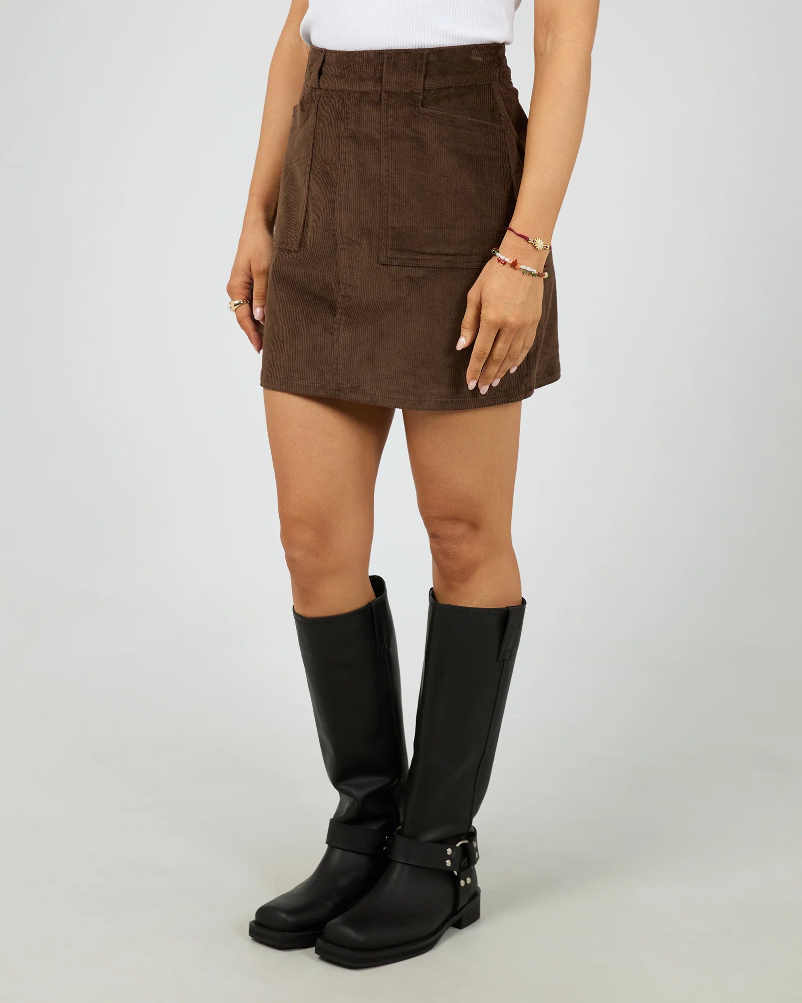 ALL ABOUT EVE PARKER CORD SKIRT BROWN WOMENS CORDUROY MINI SKIRT