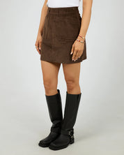 ALL ABOUT EVE PARKER CORD SKIRT BROWN WOMENS CORDUROY MINI SKIRT