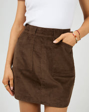 ALL ABOUT EVE PARKER CORD SKIRT BROWN WOMENS CORDUROY MINI SKIRT