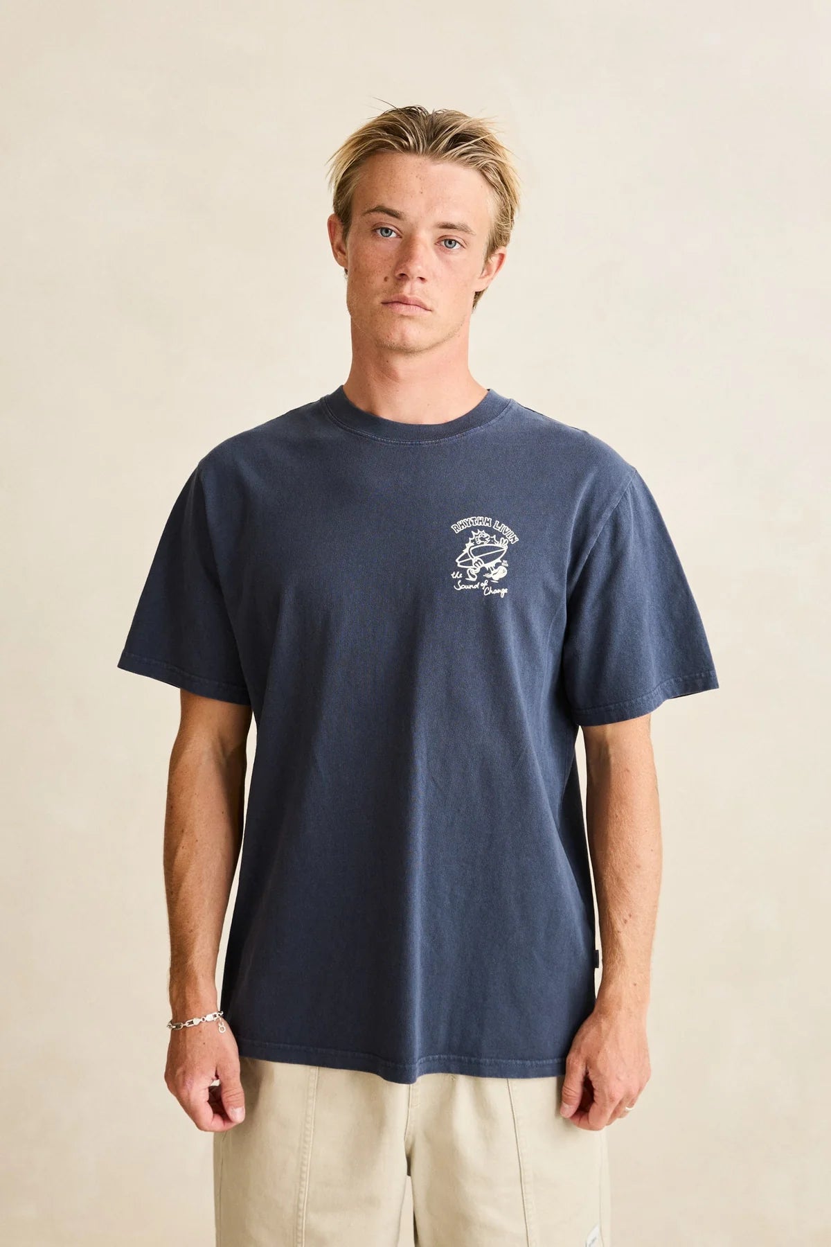 RHYTHM PEACE SUN VINTAGE SS T SHIRT MENS NAVY