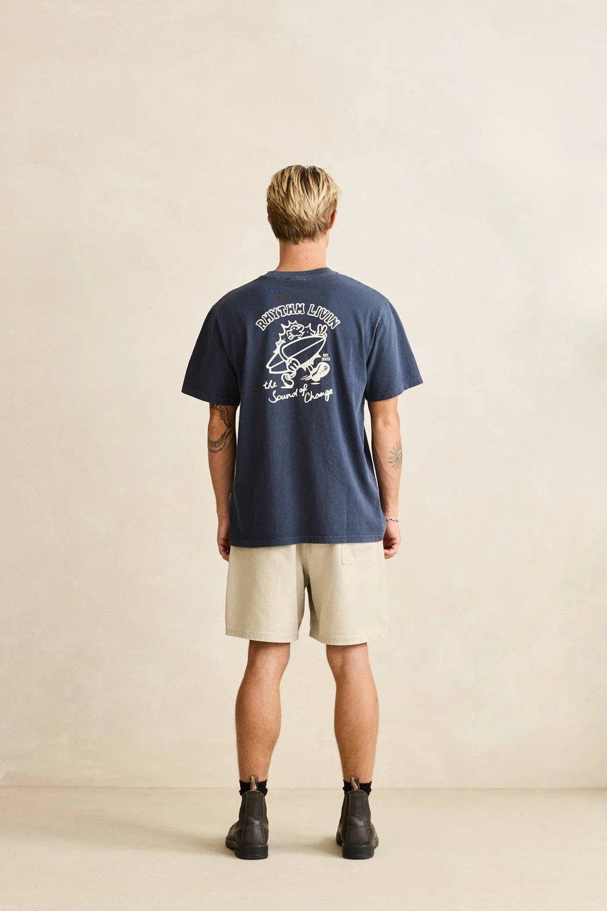 RHYTHM PEACE SUN VINTAGE SS T SHIRT MENS NAVY