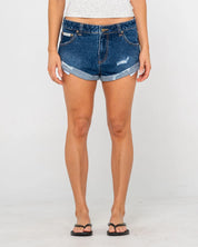RUSTY PHEONIX DENIM MINI SHORT RETRO SUMMER FIT DEEP SEA BLUE WASH