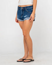 RUSTY PHEONIX DENIM MINI SHORT RETRO SUMMER FIT DEEP SEA BLUE WASH