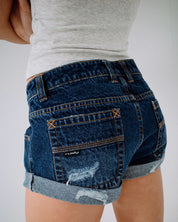 RUSTY PHEONIX DENIM MINI SHORT RETRO SUMMER FIT DEEP SEA BLUE WASH
