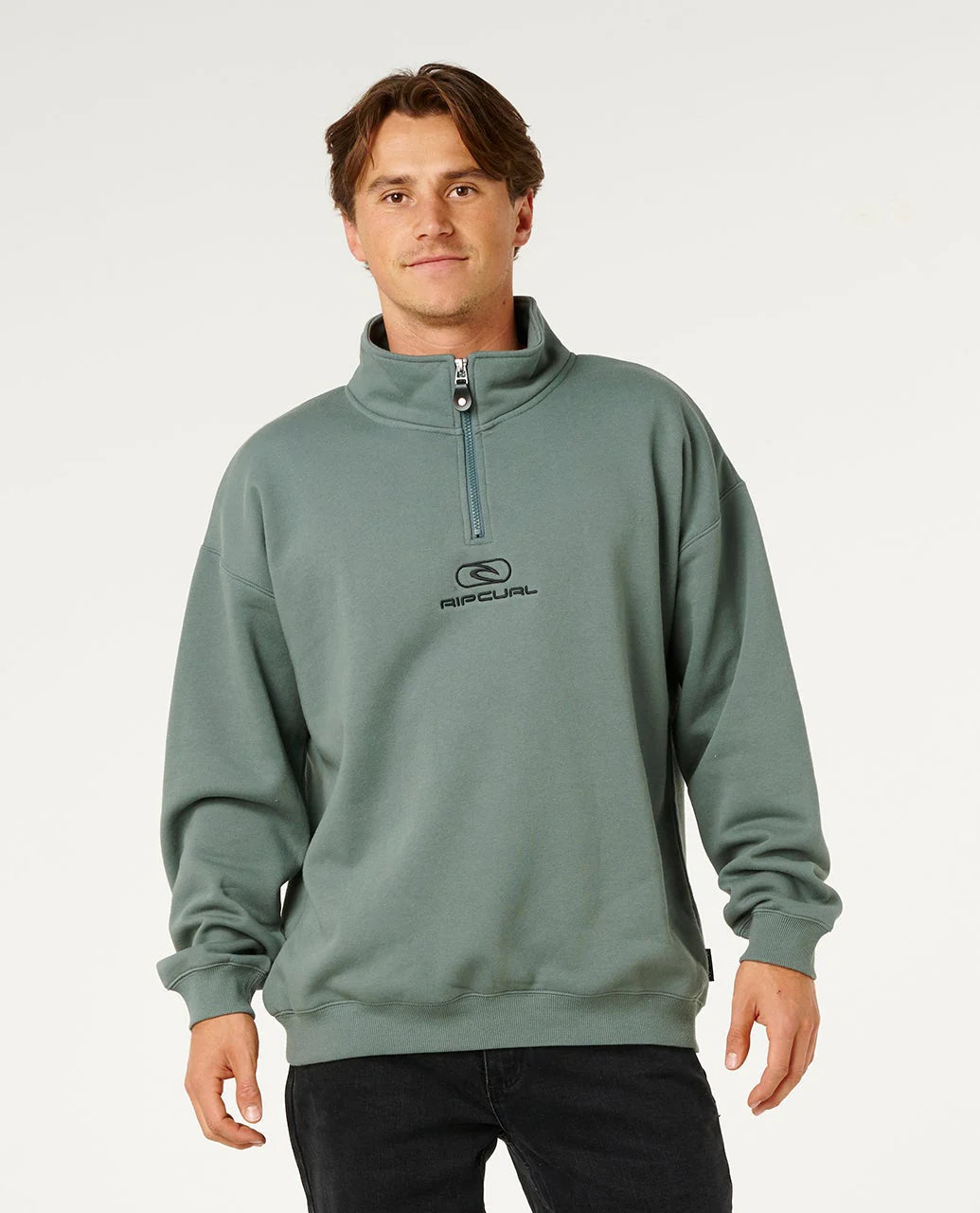 RIP CURL PILL ICON 1/4 ZIP CREW – MOSS