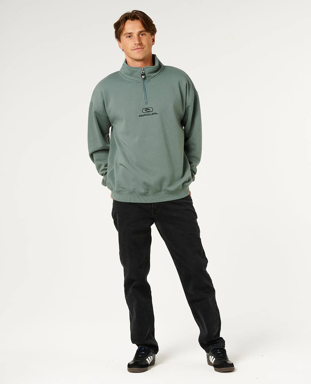 RIP CURL PILL ICON 1/4 ZIP CREW – MOSS
