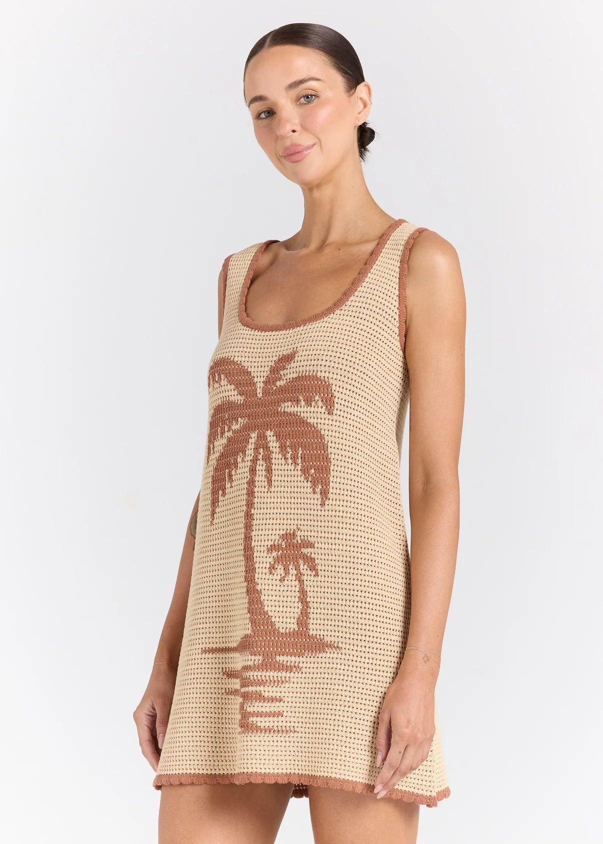 POOLSIDE PARADISO PALM BEACH U CROCHET KNIT DRESS – SAND