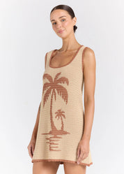 POOLSIDE PARADISO PALM BEACH U CROCHET KNIT DRESS – SAND
