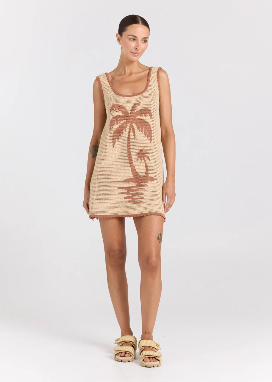 POOLSIDE PARADISO PALM BEACH U CROCHET KNIT DRESS – SAND