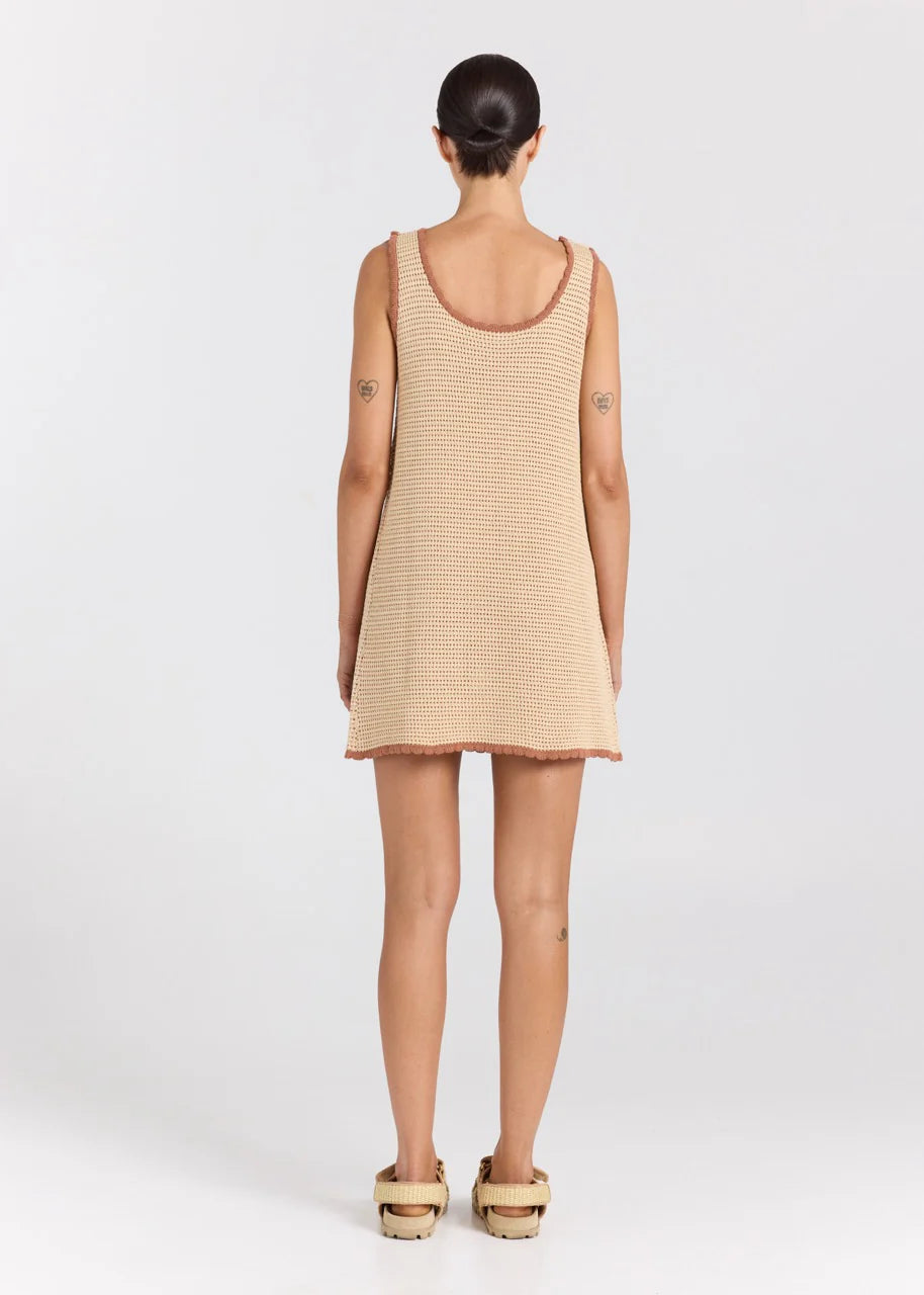 POOLSIDE PARADISO PALM BEACH U CROCHET KNIT DRESS – SAND