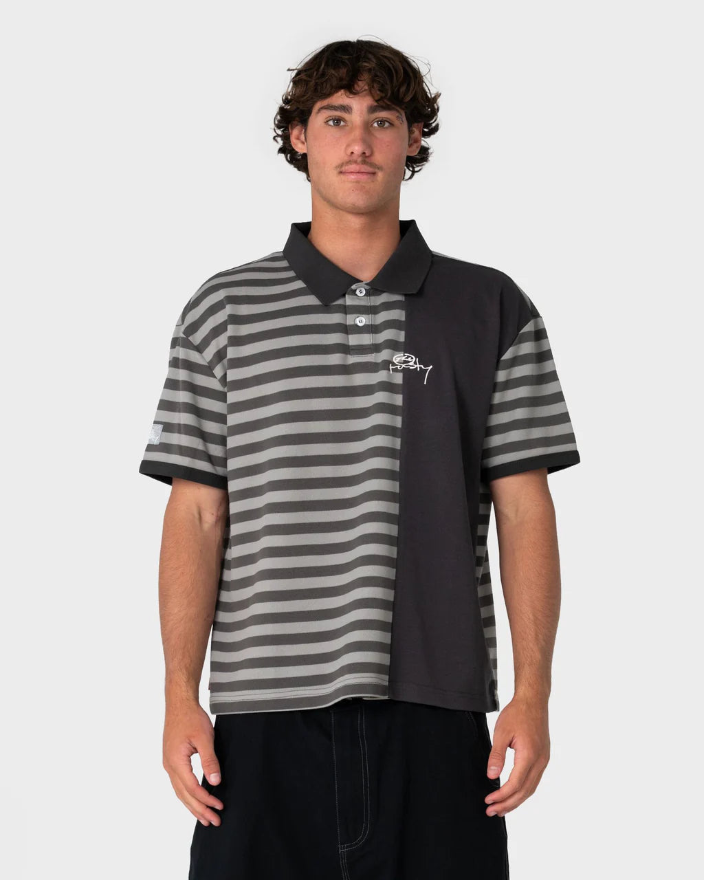 RUSTY POP TOP PANELLED POLO MENS STONE GREY