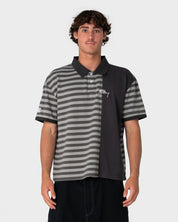 RUSTY POP TOP PANELLED POLO MENS STONE GREY