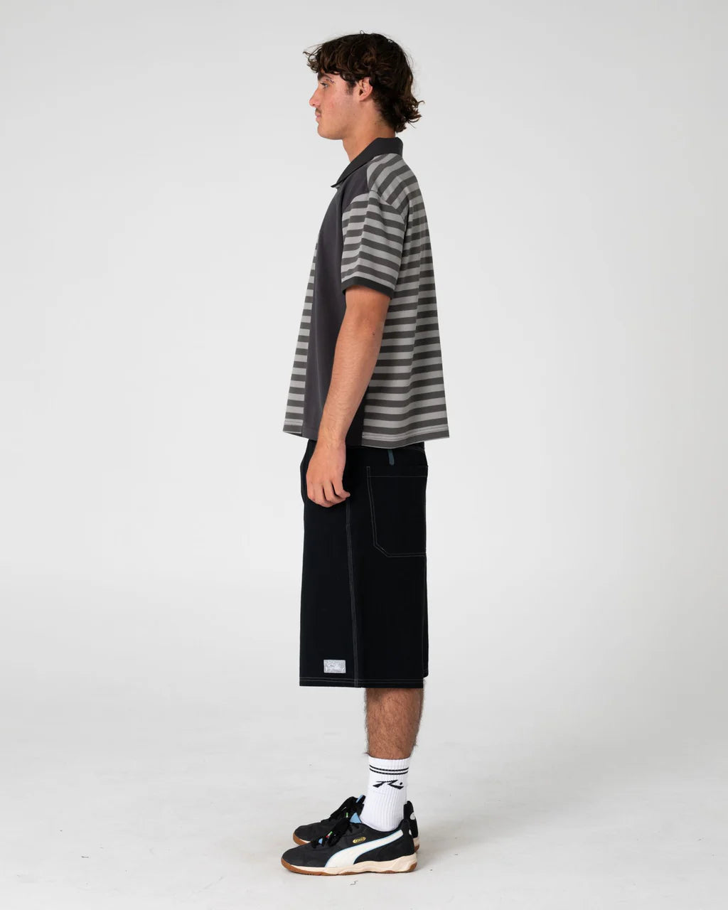 RUSTY POP TOP PANELLED POLO MENS STONE GREY