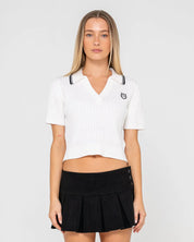 RUSTY POSH GIRL KNITTED TOP RETRO STRIPE SUMMER KNIT CREAM BLACK