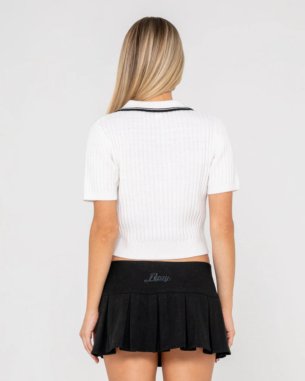 RUSTY POSH GIRL KNITTED TOP RETRO STRIPE SUMMER KNIT CREAM BLACK