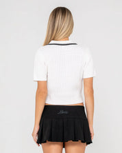 RUSTY POSH GIRL KNITTED TOP RETRO STRIPE SUMMER KNIT CREAM BLACK