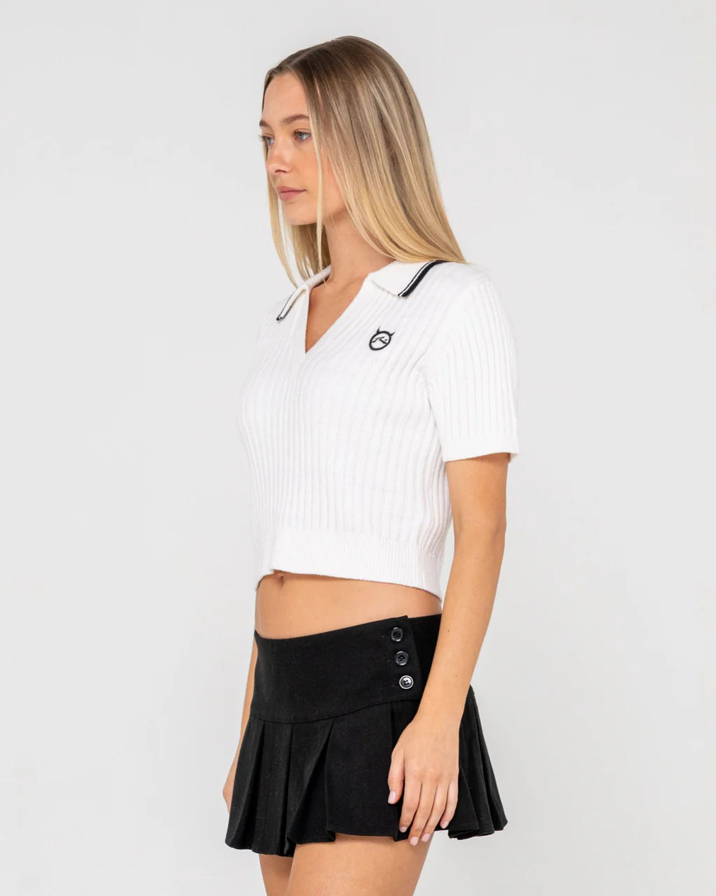 RUSTY POSH GIRL KNITTED TOP RETRO STRIPE SUMMER KNIT CREAM BLACK