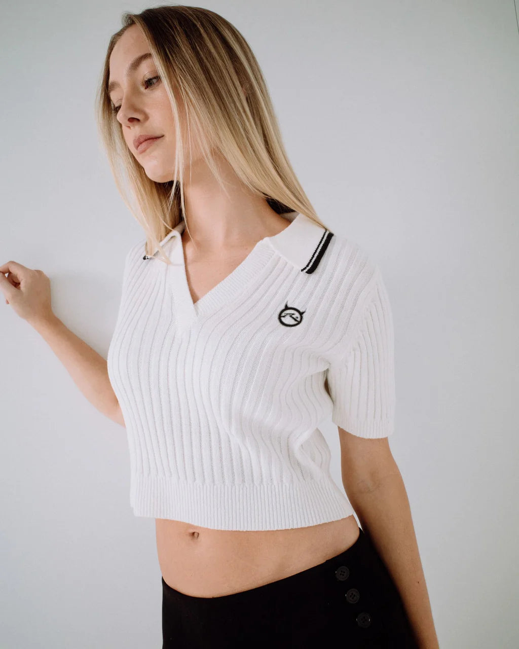 RUSTY POSH GIRL KNITTED TOP RETRO STRIPE SUMMER KNIT CREAM BLACK