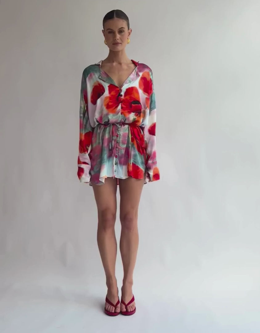 LUNA LANE THE NORA SHIRT DRESS – RESORT 25 – LONG SLEEVE VISCOSE SATIN CREPE PRINT