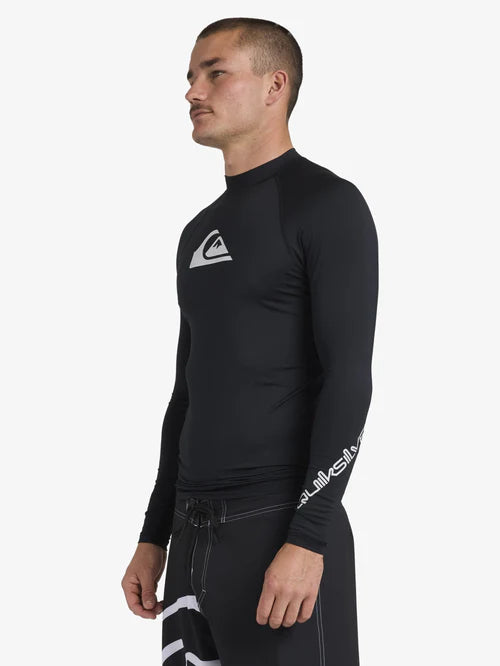 QUIKSILVER ALL TIME LONG SLEEVE RASH VEST – MENS UPF 50+ SURF RASHIE BLACK