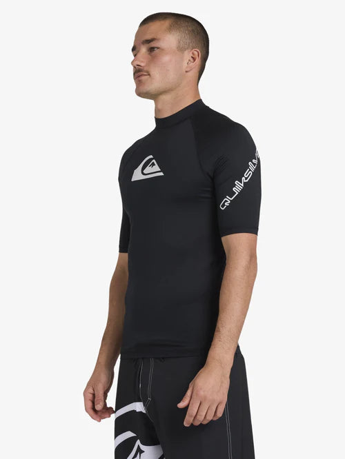 QUIKSILVER ALL TIME RASH VEST – MENS UPF 50+ FITTED SURF RASHIE IN BLACK