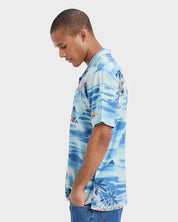 QUIKSILVER BEACH CLUB SHORT SLEEVE SHIRT – MENS TROPICAL BUTTON-UP HORIZON BLUE