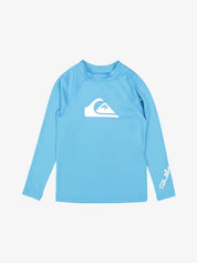 QUIKSILVER BOYS ALL TIME LONG SLEEVE RASH VEST UPF50+ SURF TOP HORIZON BLUE