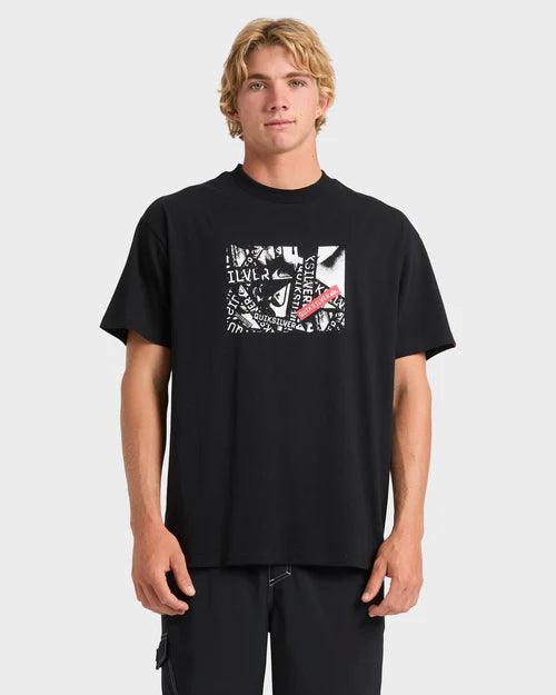 QUIKSILVER SEQUENCE T-SHIRT – MENS SURF GRAPHIC SHORT SLEEVE TEE IN BLACK