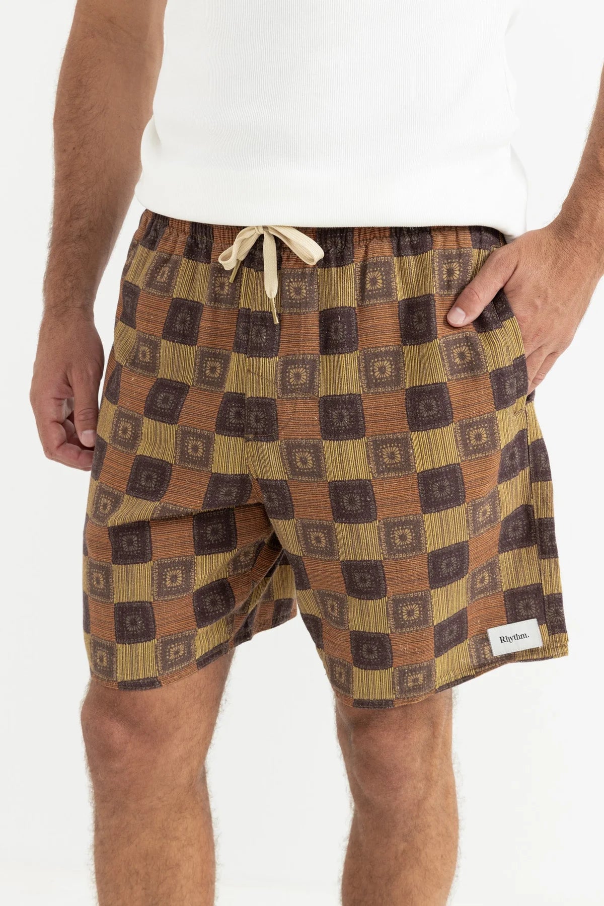 RHYTHM RACKET JAM MENS 17 INCH ELASTIC WAIST SHORT OCHRE