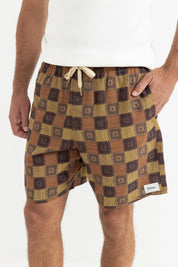 RHYTHM RACKET JAM MENS 17 INCH ELASTIC WAIST SHORT OCHRE