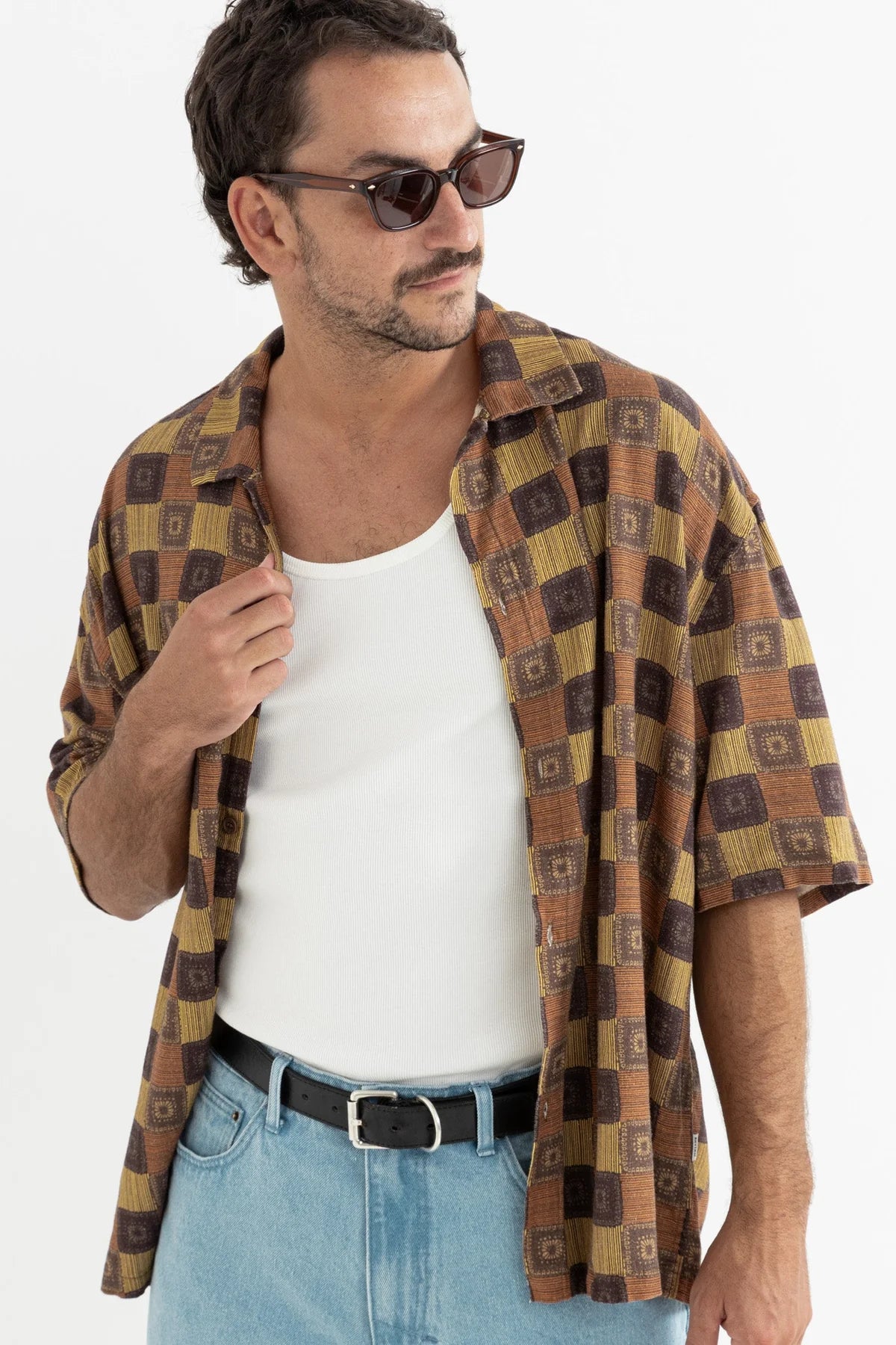 RHYTHM RACKET RELAXED SS SHIRT MENS OCHRE PRINT