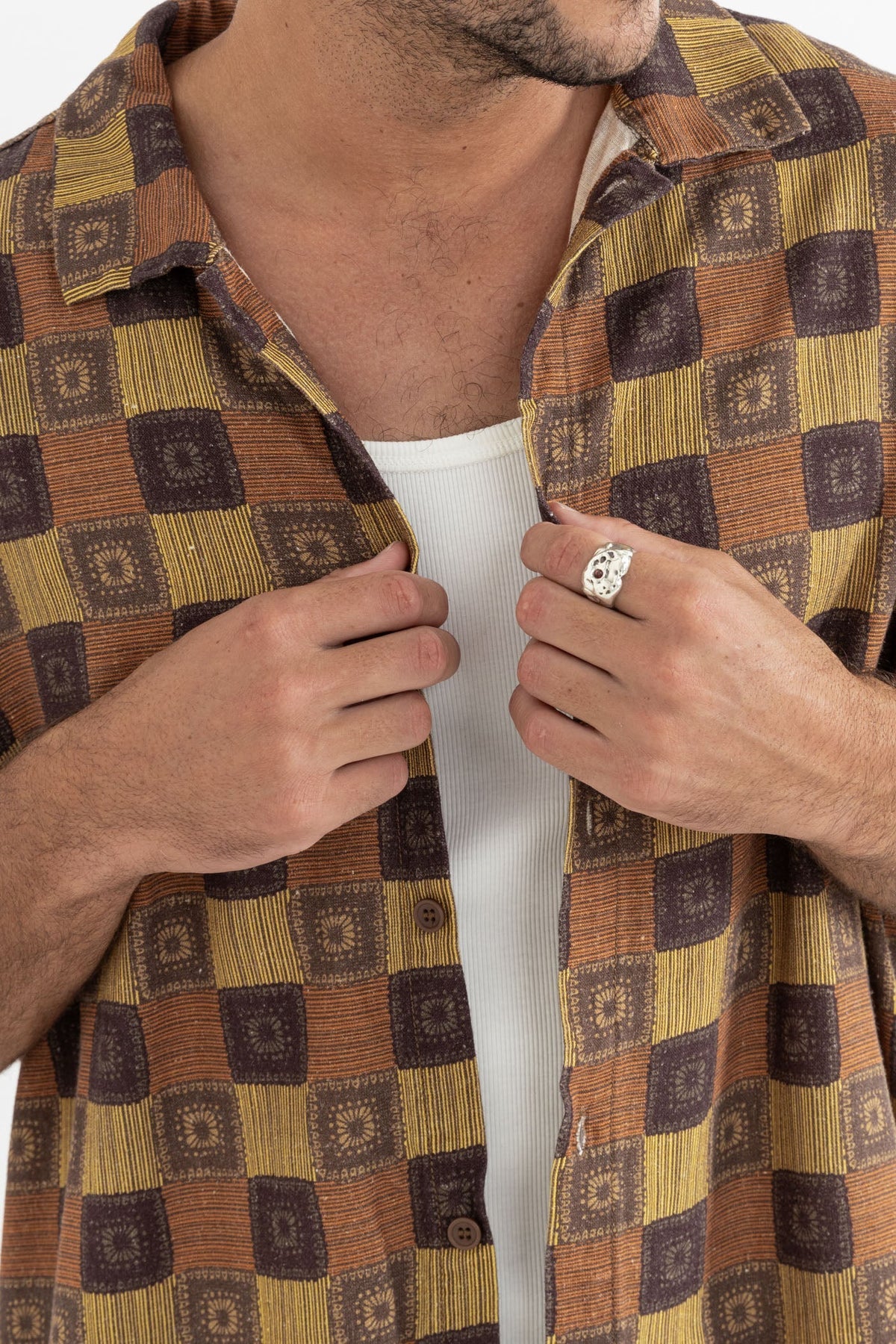 RHYTHM RACKET RELAXED SS SHIRT MENS OCHRE PRINT