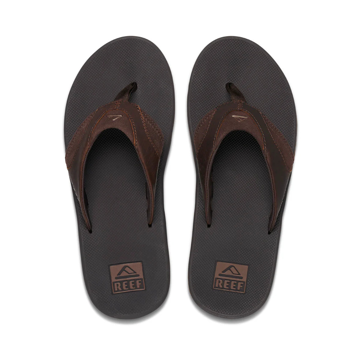 REEF MENS LEATHER FANNING THONGS DARK BROWN ARCH SUPPORT BOTTLE OPENER
