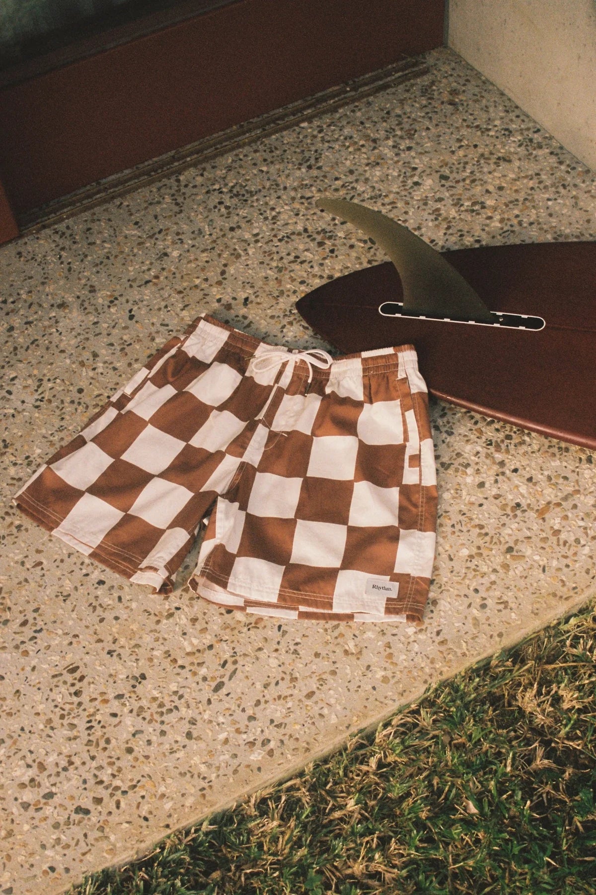 RHYTHM RHUMBA CHECK JAM MENS 20.5 INCH ELASTIC WAIST BROWN