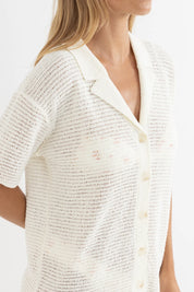 RHYTHM ABBY KNIT SHIRT DRESS – RELAXED CUBAN COLLAR SHORT SLEEVE KNIT DRESS – CREAM