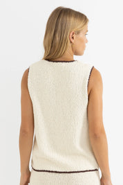 RHYTHM ADELE CONTRAST LONGLINE KNIT VEST – RELAXED SUMMER KNIT WITH CONTRAST TIE – CREAM