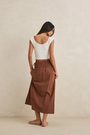 RHYTHM ALANA TIE SIDE MAXI SKIRT CHOCOLATE FLOWING COASTAL WOMENS SKIRT