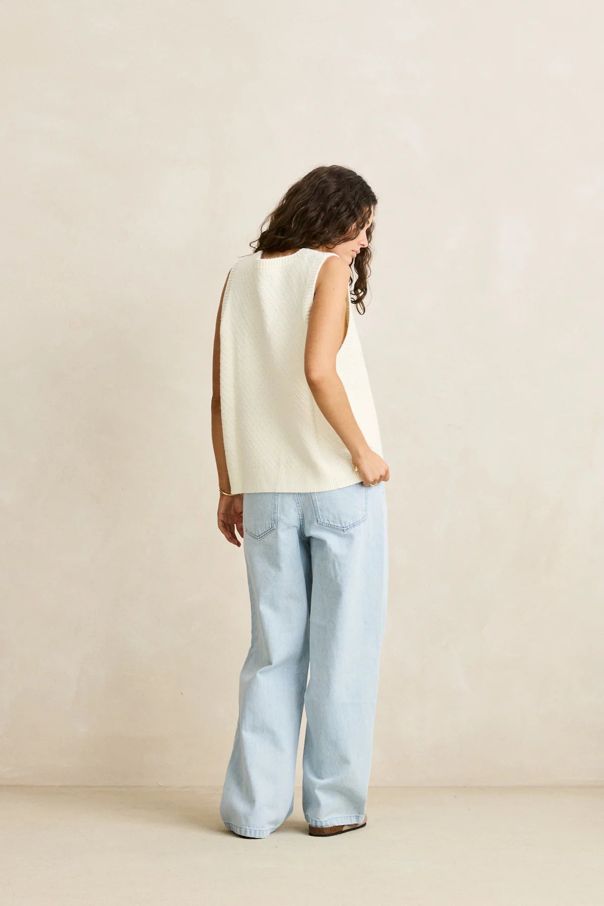 RHYTHM ARCHER KNIT VEST WOMENS CHUNKY KNIT VEST LAYERING TOP VINTAGE WHITE