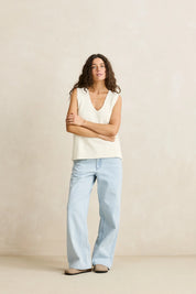 RHYTHM ARCHER KNIT VEST WOMENS CHUNKY KNIT VEST LAYERING TOP VINTAGE WHITE